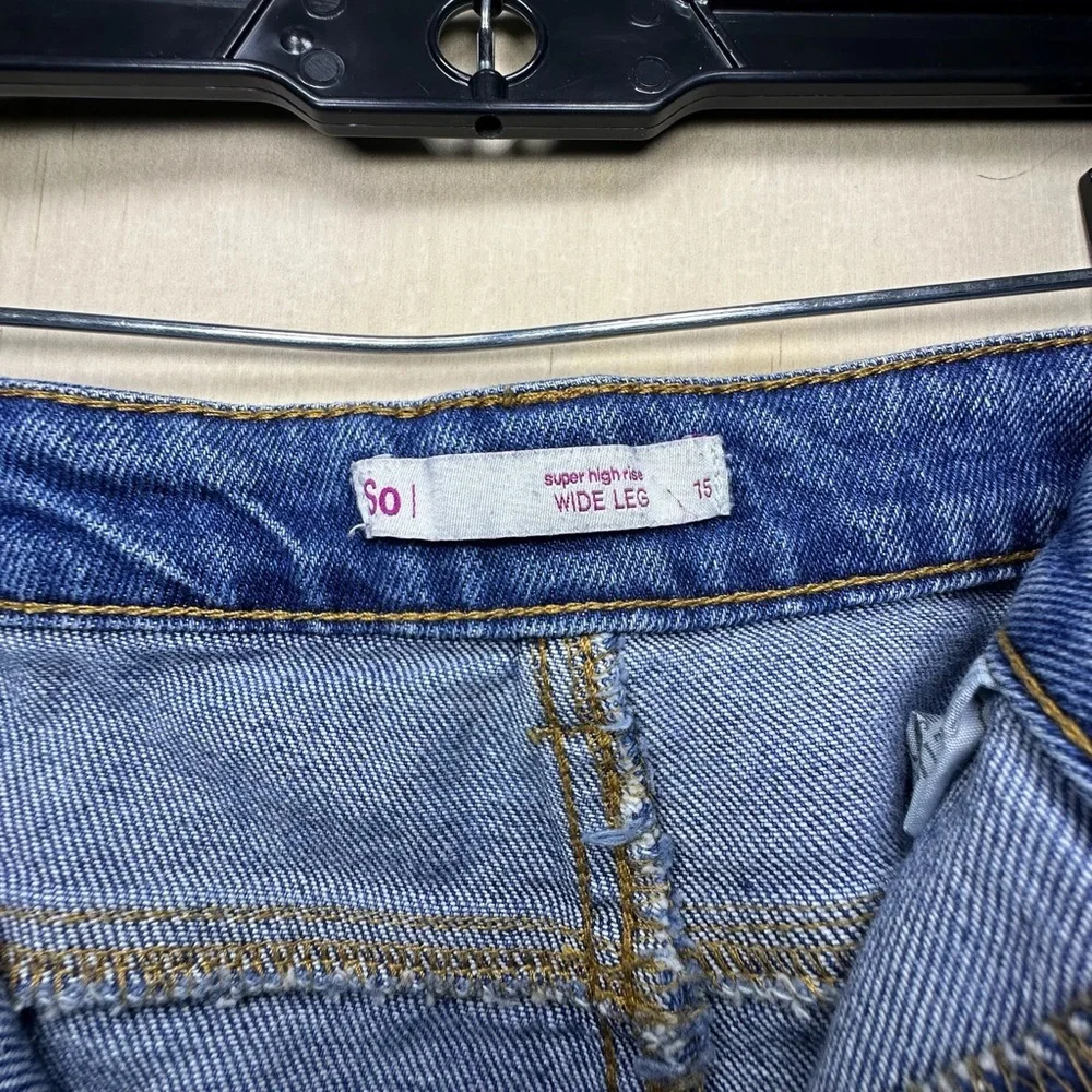 SO Super High Rise Wide Leg Jeans with Distressed Vintage Style Size 15 - Picture 10 of 10